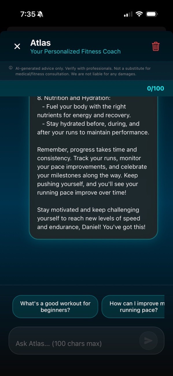 BetterU's AI trainer giving running advice
